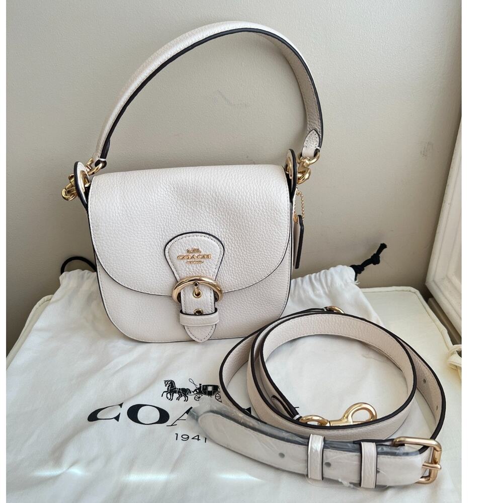 NEW COACH Kleo Shoulder and Crossbody Leather Bag Off-White Gold and Dust Bag